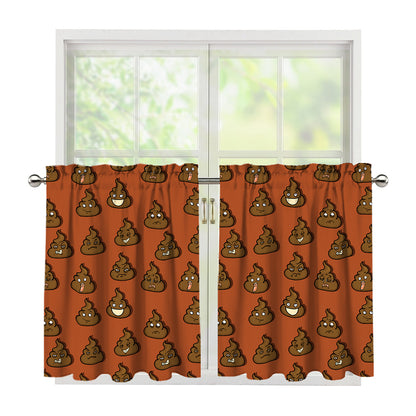 Poop Emoticons Pattern Print Tier Curtains