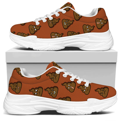 Poop Emoticons Pattern Print White Chunky Shoes