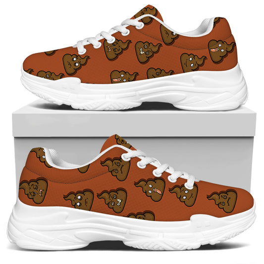 Poop Emoticons Pattern Print White Chunky Shoes