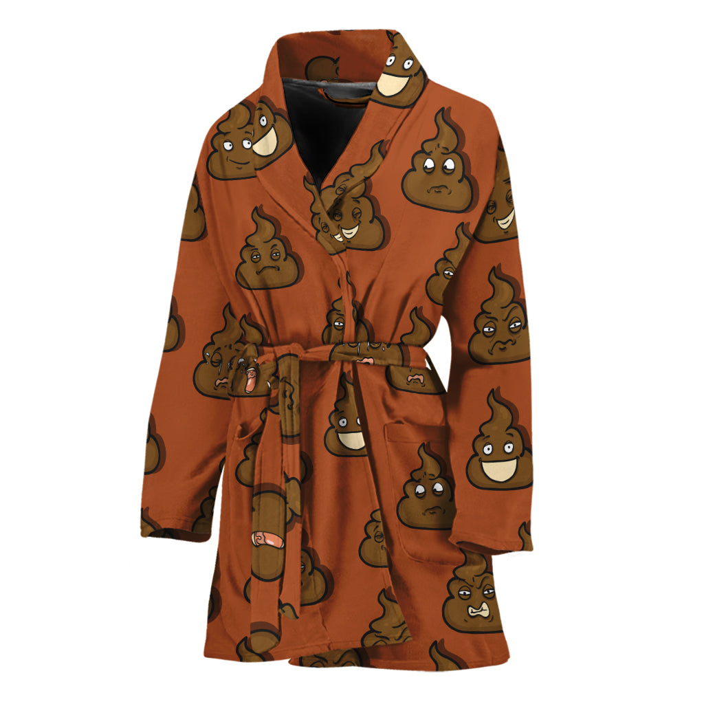 Poop Emoticons Pattern Print Women's Bathrobe