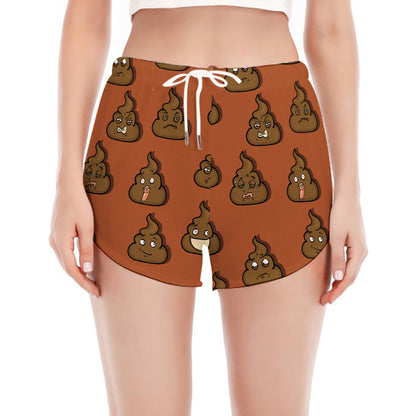 Poop Emoticons Pattern Print Women's Split Running Shorts