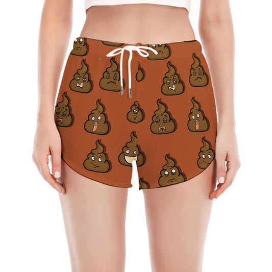 Poop Emoticons Pattern Print Women's Split Running Shorts