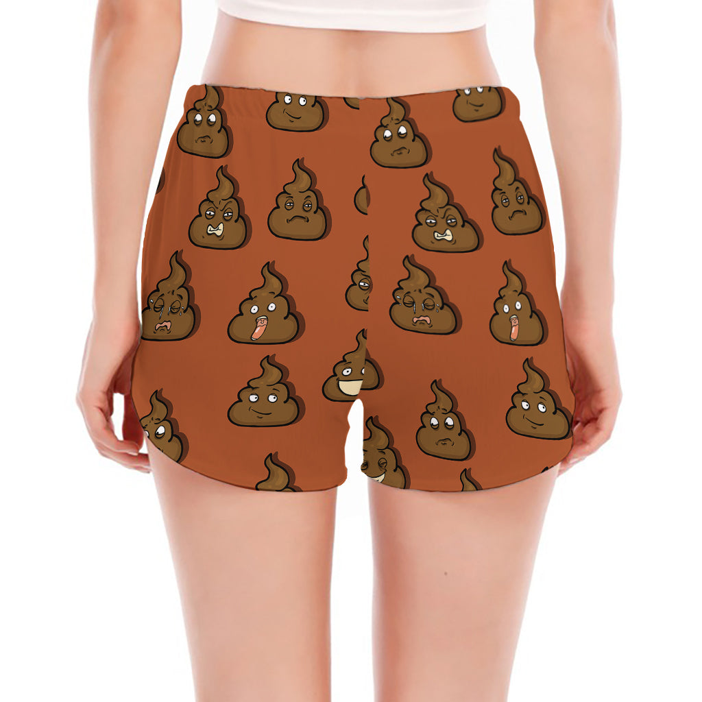 Poop Emoticons Pattern Print Women's Split Running Shorts