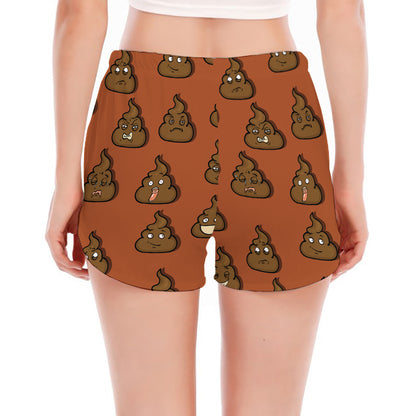 Poop Emoticons Pattern Print Women's Split Running Shorts