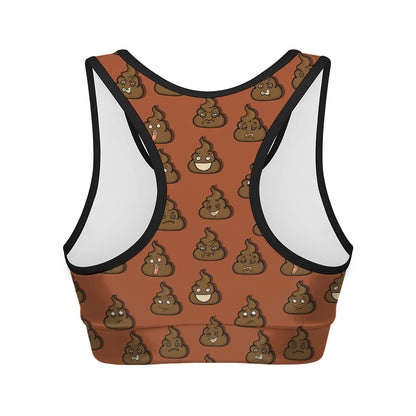 Poop Emoticons Pattern Print Women's Sports Bra