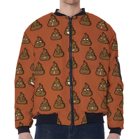 Poop Emoticons Pattern Print Zip Sleeve Bomber Jacket