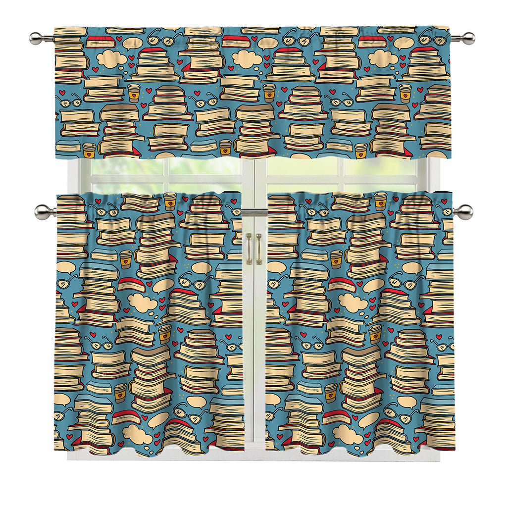 Pop Art Books Pattern Print 3 Piece Kitchen Curtains