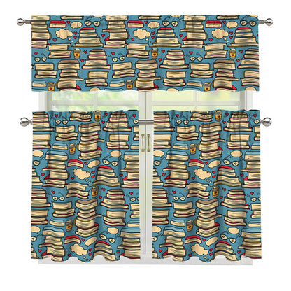Pop Art Books Pattern Print 3 Piece Kitchen Curtains