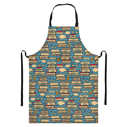 Pop Art Books Pattern Print Bib Apron With Pocket