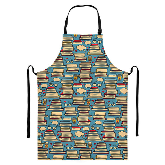 Pop Art Books Pattern Print Bib Apron With Pocket