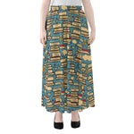 Pop Art Books Pattern Print Chiffon Maxi Skirt