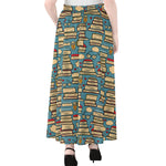 Pop Art Books Pattern Print Chiffon Maxi Skirt