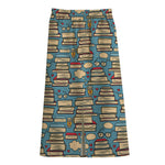 Pop Art Books Pattern Print Cotton Front Slit Maxi Skirt