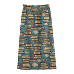 Pop Art Books Pattern Print Cotton Front Slit Maxi Skirt