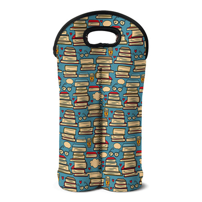 Pop Art Books Pattern Print Double Neoprene Wine Tote