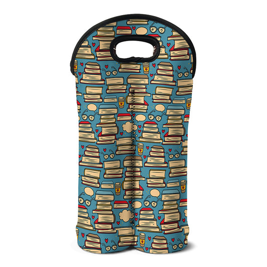 Pop Art Books Pattern Print Double Neoprene Wine Tote