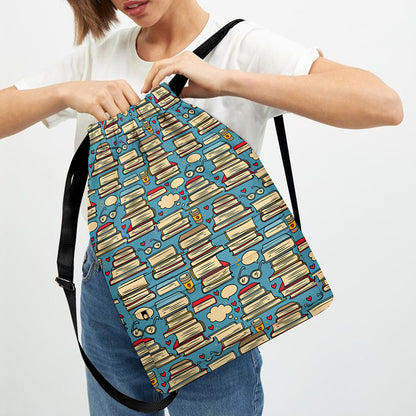 Pop Art Books Pattern Print Drawstring Backpack