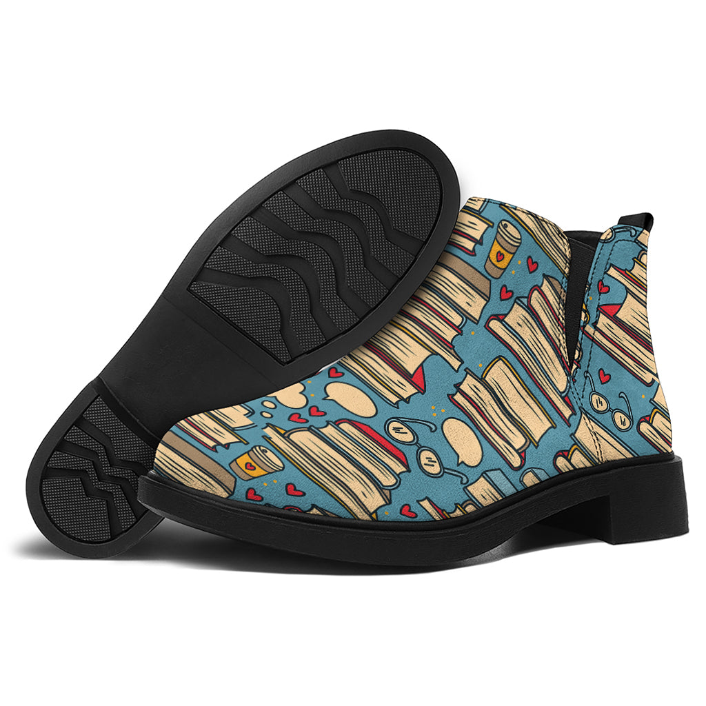 Pop Art Books Pattern Print Flat Ankle Boots