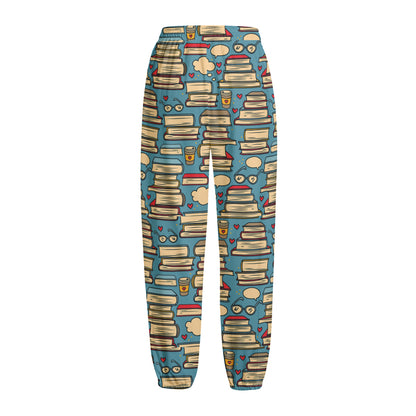 Pop Art Books Pattern Print Fleece Lined Knit Pants