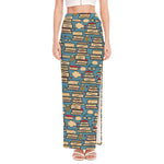 Pop Art Books Pattern Print High Slit Maxi Skirt