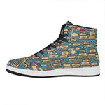 Pop Art Books Pattern Print High Top Leather Sneakers