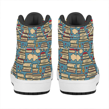 Pop Art Books Pattern Print High Top Leather Sneakers