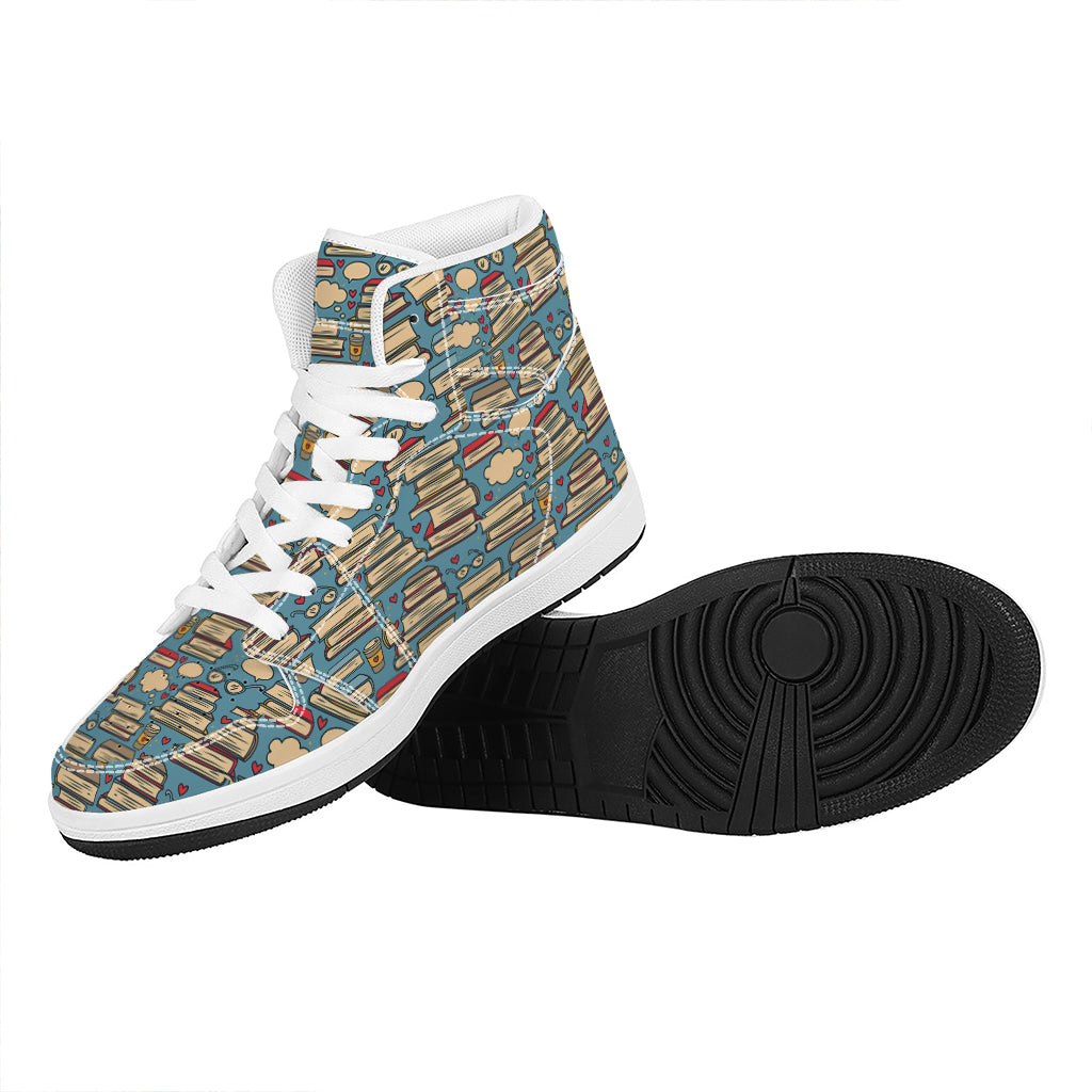 Pop Art Books Pattern Print High Top Leather Sneakers