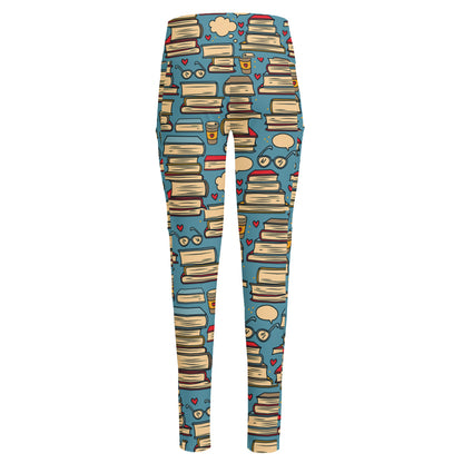 Pop Art Books Pattern Print High-Waisted Pocket Leggings