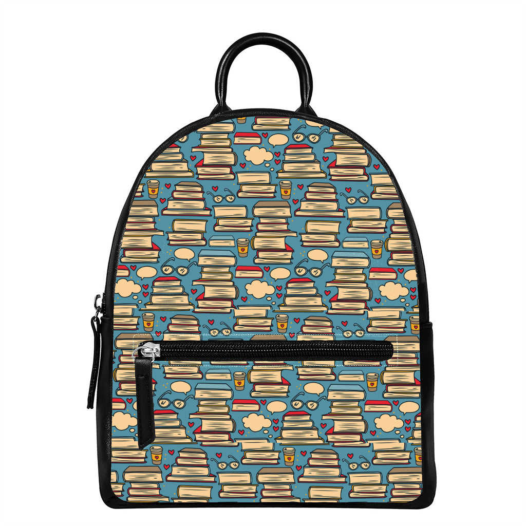 Pop Art Books Pattern Print Leather Backpack