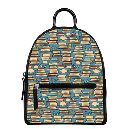 Pop Art Books Pattern Print Leather Backpack