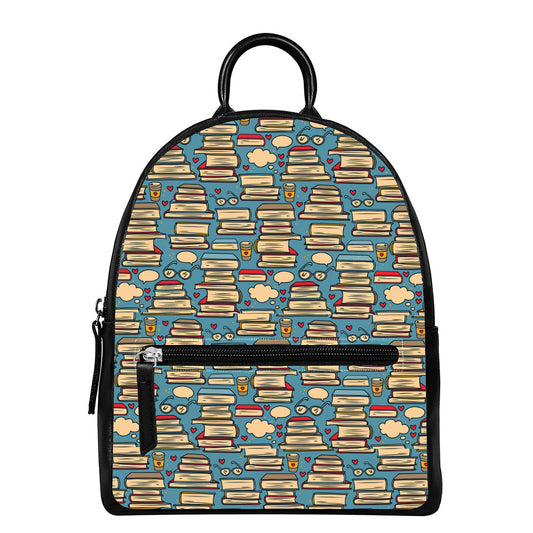 Pop Art Books Pattern Print Leather Backpack