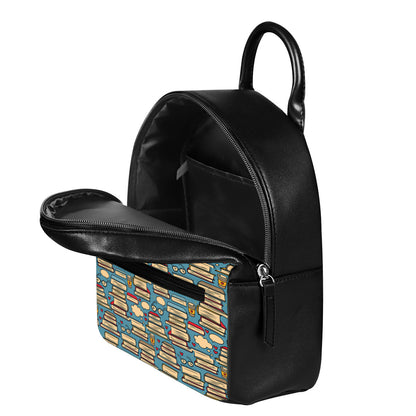 Pop Art Books Pattern Print Leather Backpack