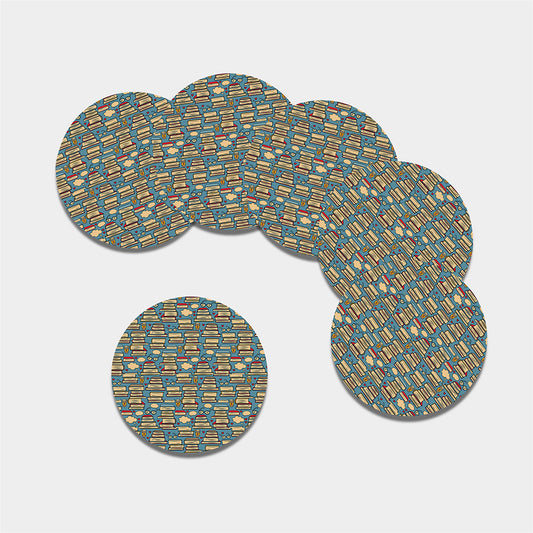 Pop Art Books Pattern Print Leather Coaster Set