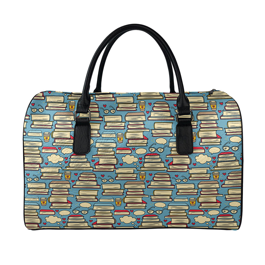 Pop Art Books Pattern Print Leather Duffle Bag