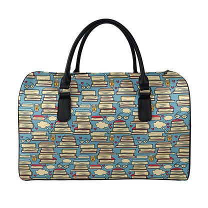 Pop Art Books Pattern Print Leather Duffle Bag