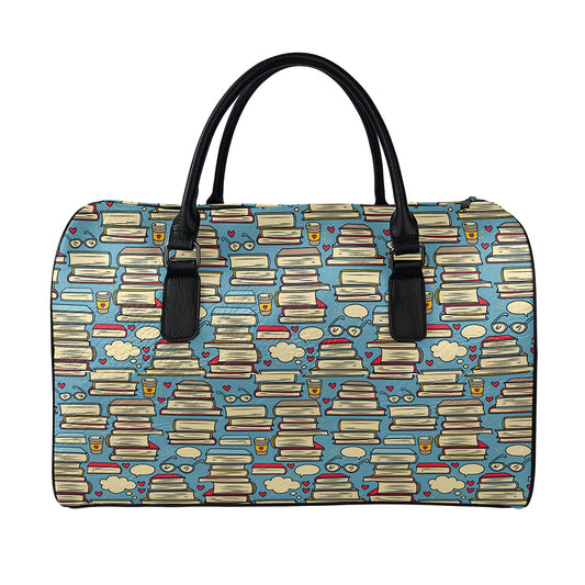 Pop Art Books Pattern Print Leather Duffle Bag