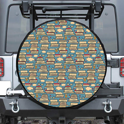Pop Art Books Pattern Print Leather Spare Tire Cover