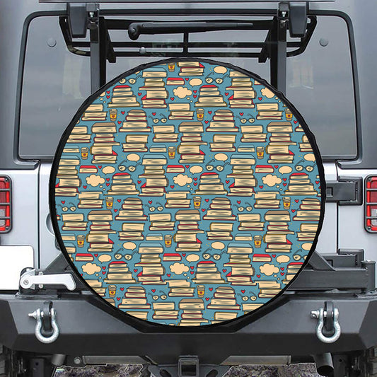 Pop Art Books Pattern Print Leather Spare Tire Cover