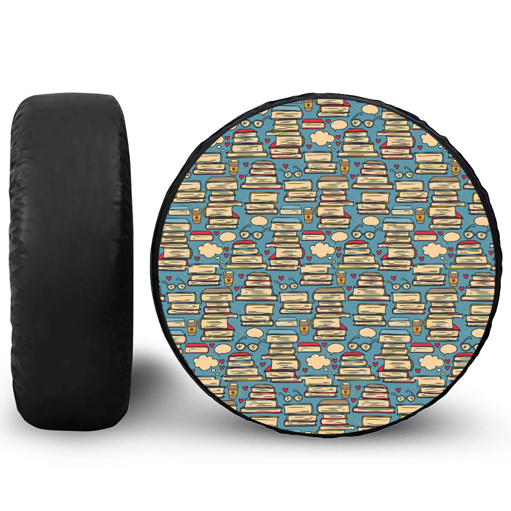 Pop Art Books Pattern Print Leather Spare Tire Cover