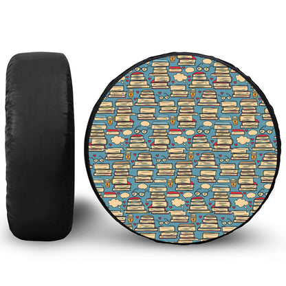 Pop Art Books Pattern Print Leather Spare Tire Cover