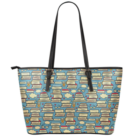 Pop Art Books Pattern Print Leather Tote Bag