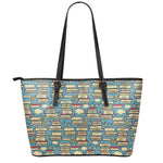 Pop Art Books Pattern Print Leather Tote Bag