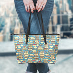 Pop Art Books Pattern Print Leather Tote Bag