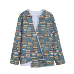Pop Art Books Pattern Print Long Sleeve Short Coat