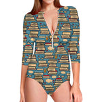 Pop Art Books Pattern Print Long Sleeve Swimsuit