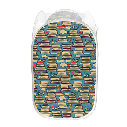 Pop Art Books Pattern Print Mesh Laundry Hamper