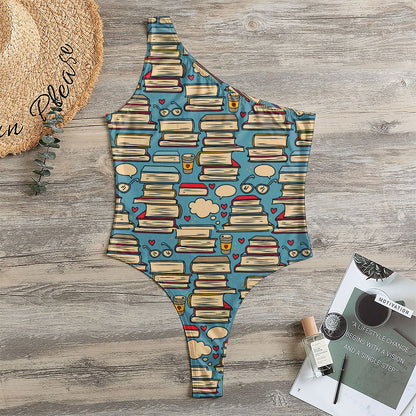 Pop Art Books Pattern Print One Shoulder Bodysuit