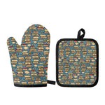 Pop Art Books Pattern Print Oven Mitt And Pot Holder Set