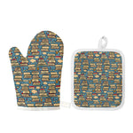Pop Art Books Pattern Print Oven Mitt And Pot Holder Set