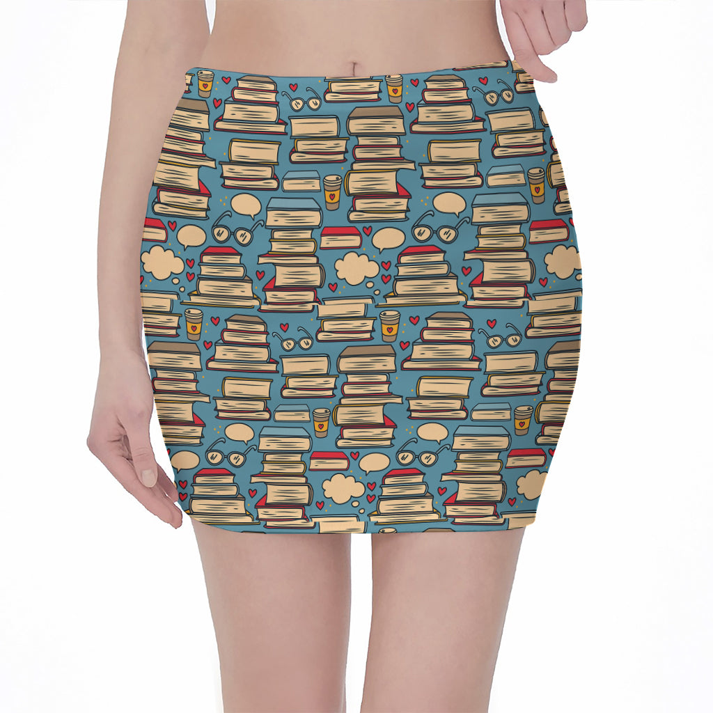 Pop Art Books Pattern Print Pencil Mini Skirt